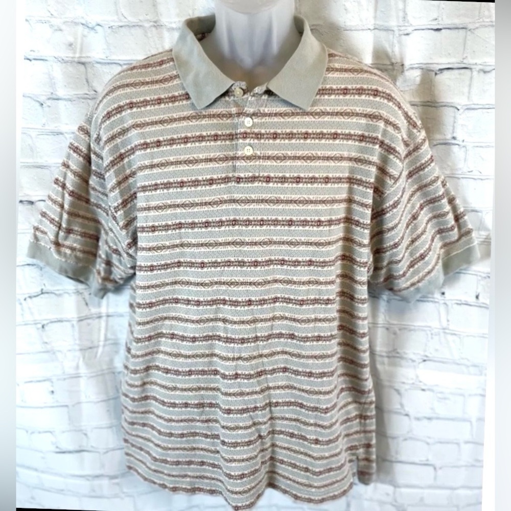 VIintage GAP men’s‎ L Blue Maroon Geo Striped Print Polo Shirt Top Short Sleeve